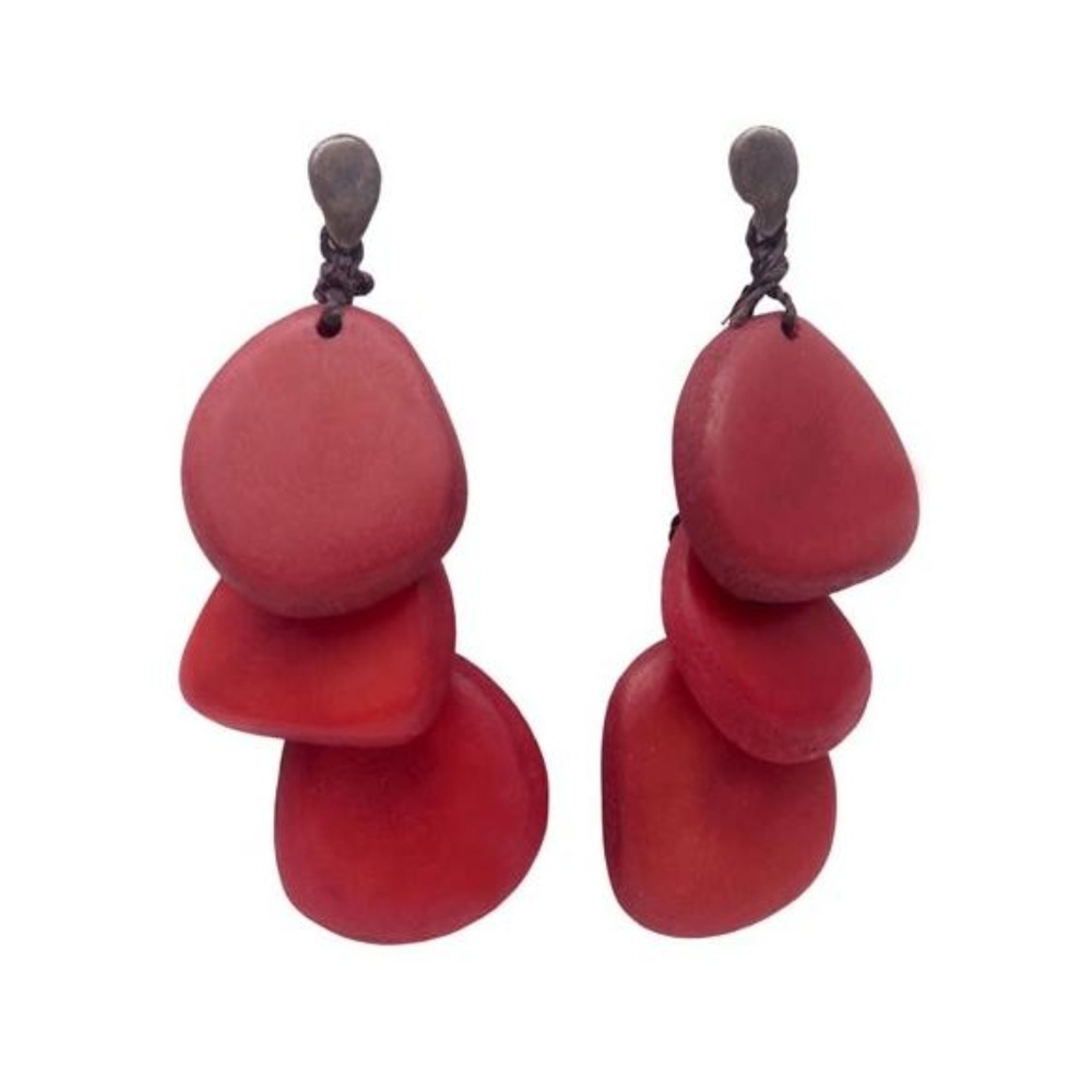 😀 3 for $20 NWT Maria Oiticica Handmade Bronze Metal Red Seed Earrings NEW